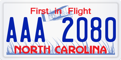 NC license plate AAA2080