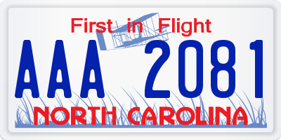 NC license plate AAA2081