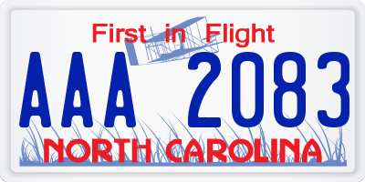 NC license plate AAA2083