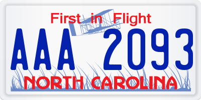 NC license plate AAA2093