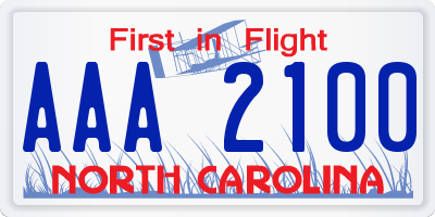 NC license plate AAA2100