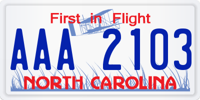 NC license plate AAA2103