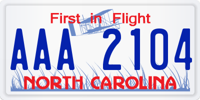 NC license plate AAA2104