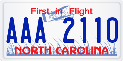 NC license plate AAA2110