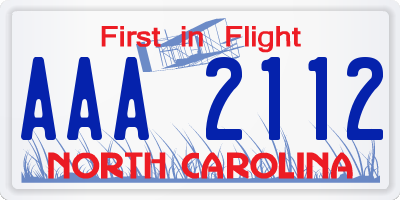NC license plate AAA2112