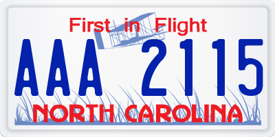 NC license plate AAA2115