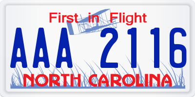 NC license plate AAA2116
