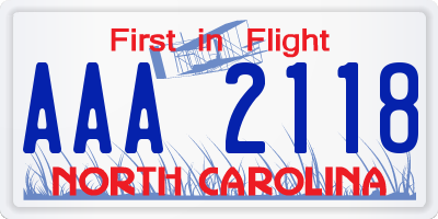 NC license plate AAA2118