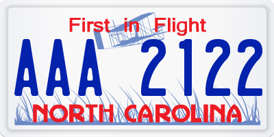 NC license plate AAA2122