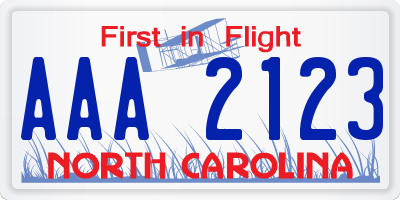 NC license plate AAA2123