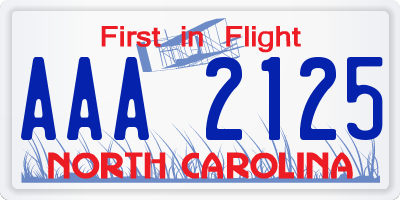 NC license plate AAA2125
