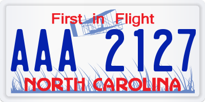 NC license plate AAA2127