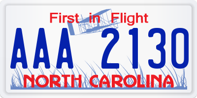 NC license plate AAA2130