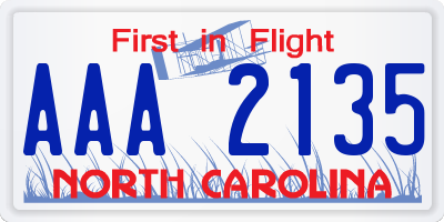 NC license plate AAA2135