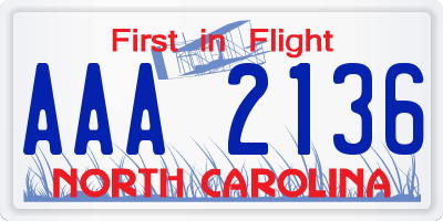 NC license plate AAA2136