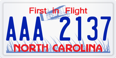 NC license plate AAA2137