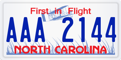 NC license plate AAA2144