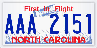 NC license plate AAA2151