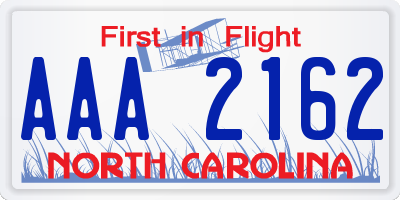 NC license plate AAA2162