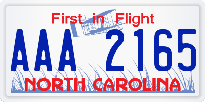 NC license plate AAA2165