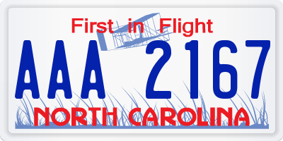 NC license plate AAA2167