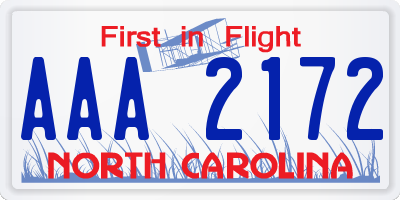 NC license plate AAA2172