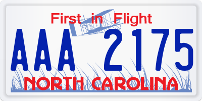 NC license plate AAA2175