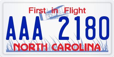 NC license plate AAA2180