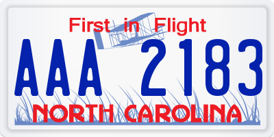 NC license plate AAA2183