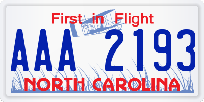 NC license plate AAA2193