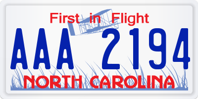 NC license plate AAA2194