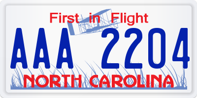 NC license plate AAA2204