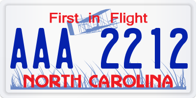 NC license plate AAA2212