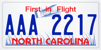 NC license plate AAA2217