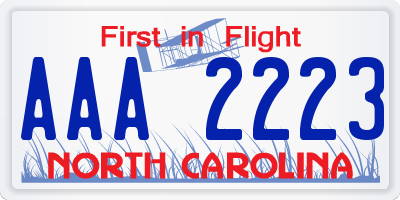 NC license plate AAA2223