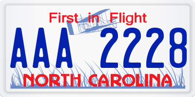 NC license plate AAA2228