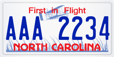 NC license plate AAA2234