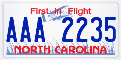 NC license plate AAA2235