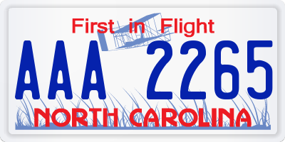 NC license plate AAA2265