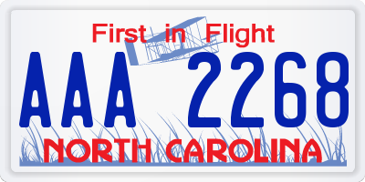 NC license plate AAA2268