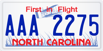 NC license plate AAA2275