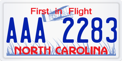 NC license plate AAA2283