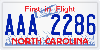 NC license plate AAA2286