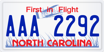 NC license plate AAA2292