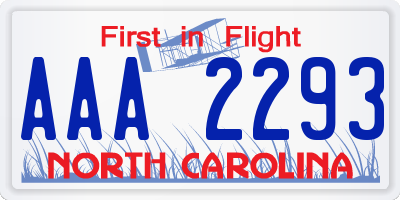 NC license plate AAA2293