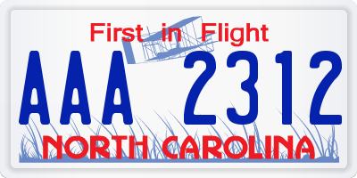 NC license plate AAA2312