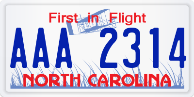 NC license plate AAA2314