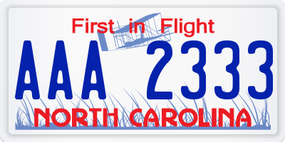 NC license plate AAA2333