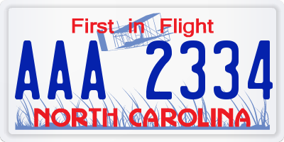 NC license plate AAA2334