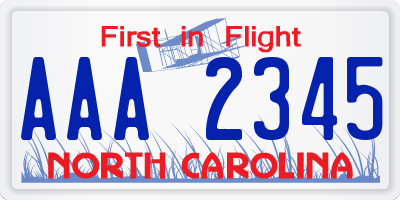 NC license plate AAA2345